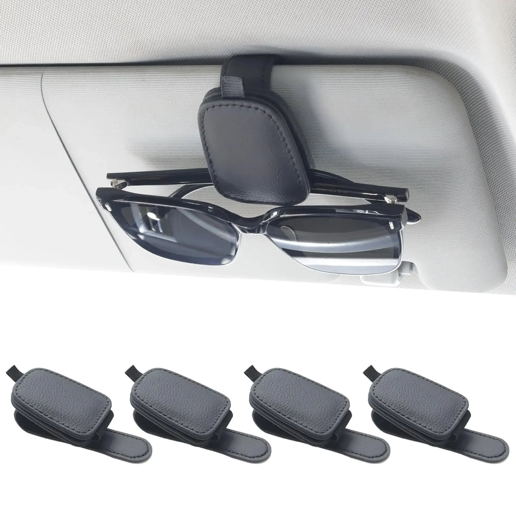 2 Packs Sunglasses Holders for Car Visor Magnetic Leather Sunglasses Holder and Ticket Card Clip Car Visor Accessories
