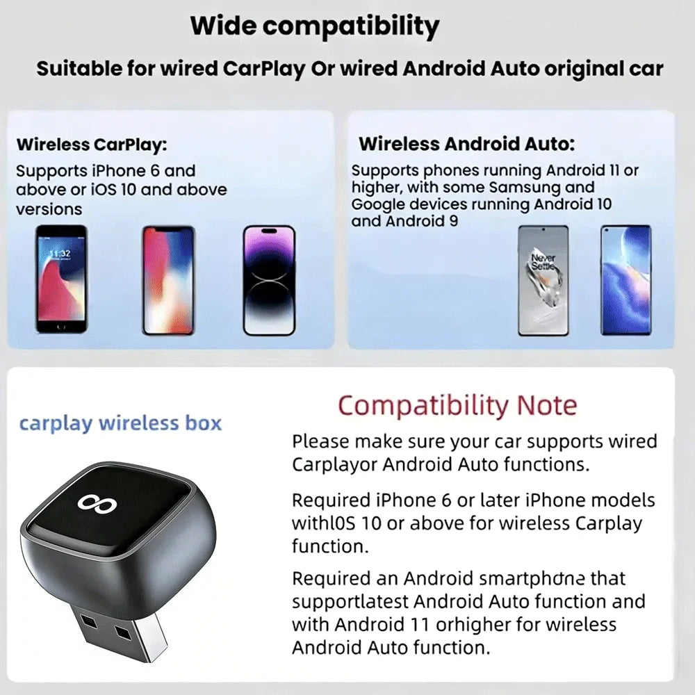 2-in-1 Wireless CarPlay Adapter 2026 Support Apple CarPlay & Android Auto, Mini Bluetooth USB A & USB C Dongle Convert Wired to
