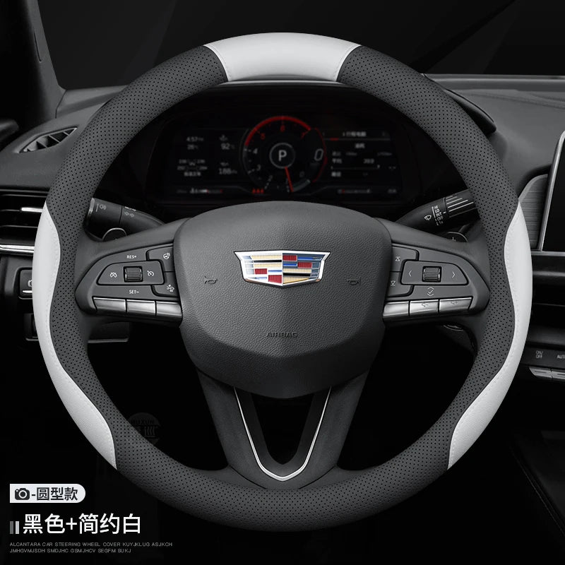 For Cadillac CT4 CT5 CT6 XT4 XT5 XT6 ATS CTS XTS SLS SRX Escalade 37-38cm Leather Anti-slip Car Steering Wheel Cover Accessories