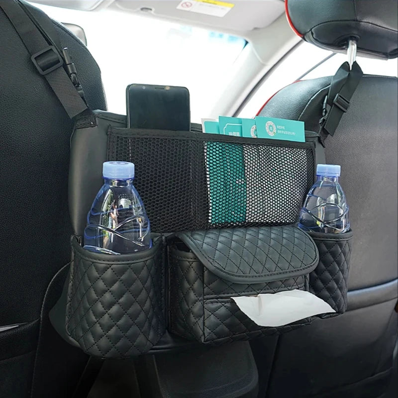 Leather Car Seat Middle Storage Bag Universal Auto Hanging Handbag Holder Between Seat Tissue Water Cup Pockets Stowing Tidying