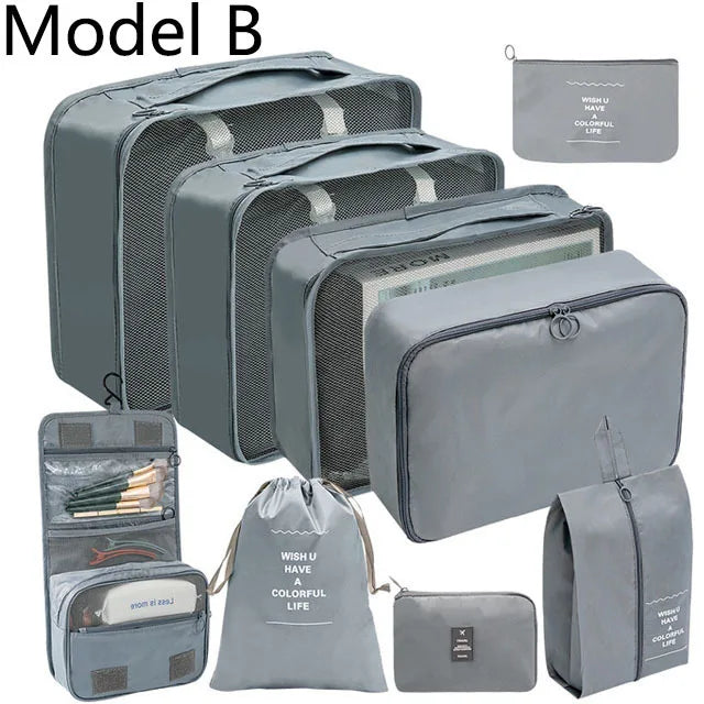 9Pcs/set High Quality Luggage Storage Bags For Packing Cube Clothes Underwear Cosmetic Bag Travel Suitcase Organizer Bag Pouch
