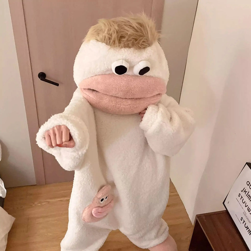 New Big Mouth Monster Cute Funny Onesie Pajamas Thickened Coral Fleece Homewear For Couples Men Women Autumn Cartoon Pajamas