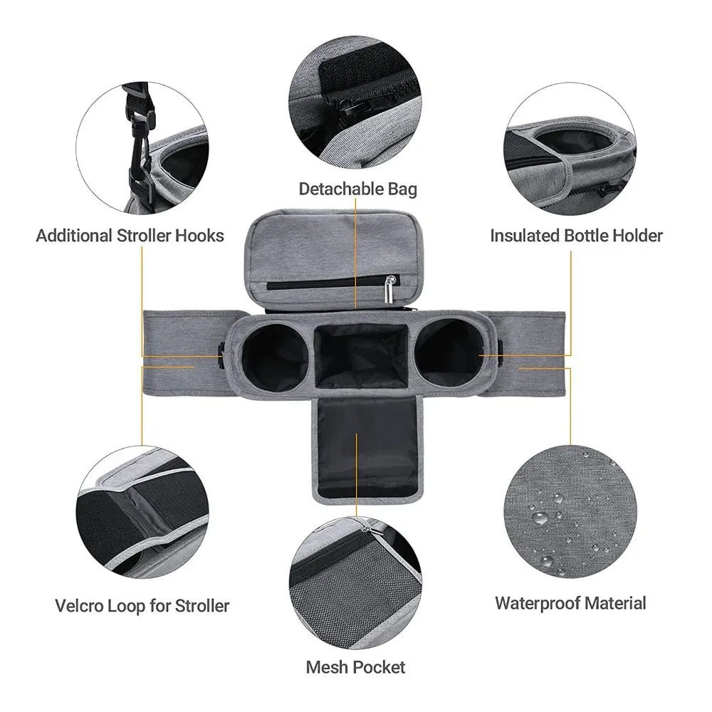 Large Capacity Stroller Storage Bag Phone Bottle Holder Cup Holder Pushchair Storage Bag Stroller Accessories Mummy Bag Travel