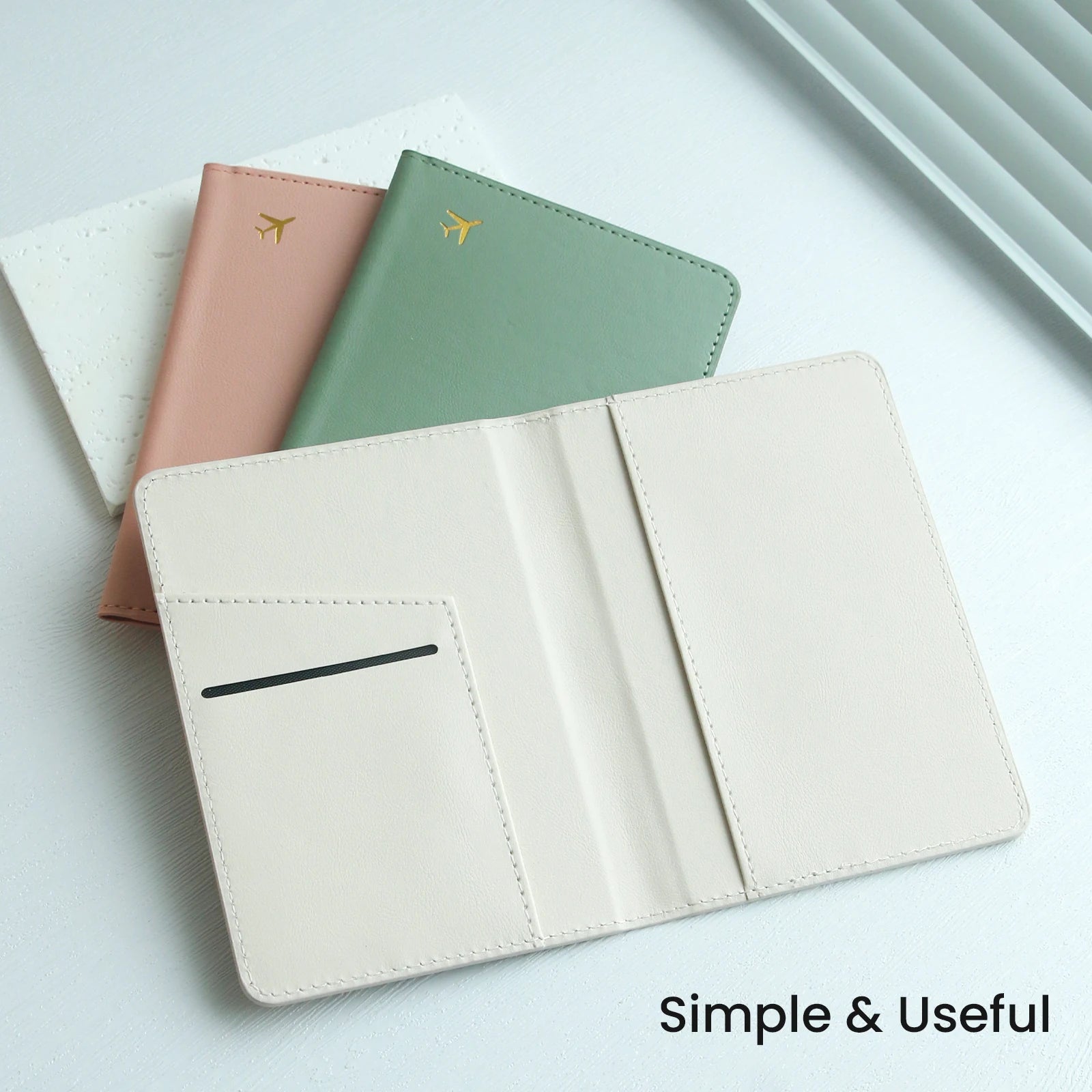 1pc Pure Chic Passport Wallet Faux Leather Lightweight Waterproof Rfid Blocking Slim Vaccine Card Holder Travel Essentials