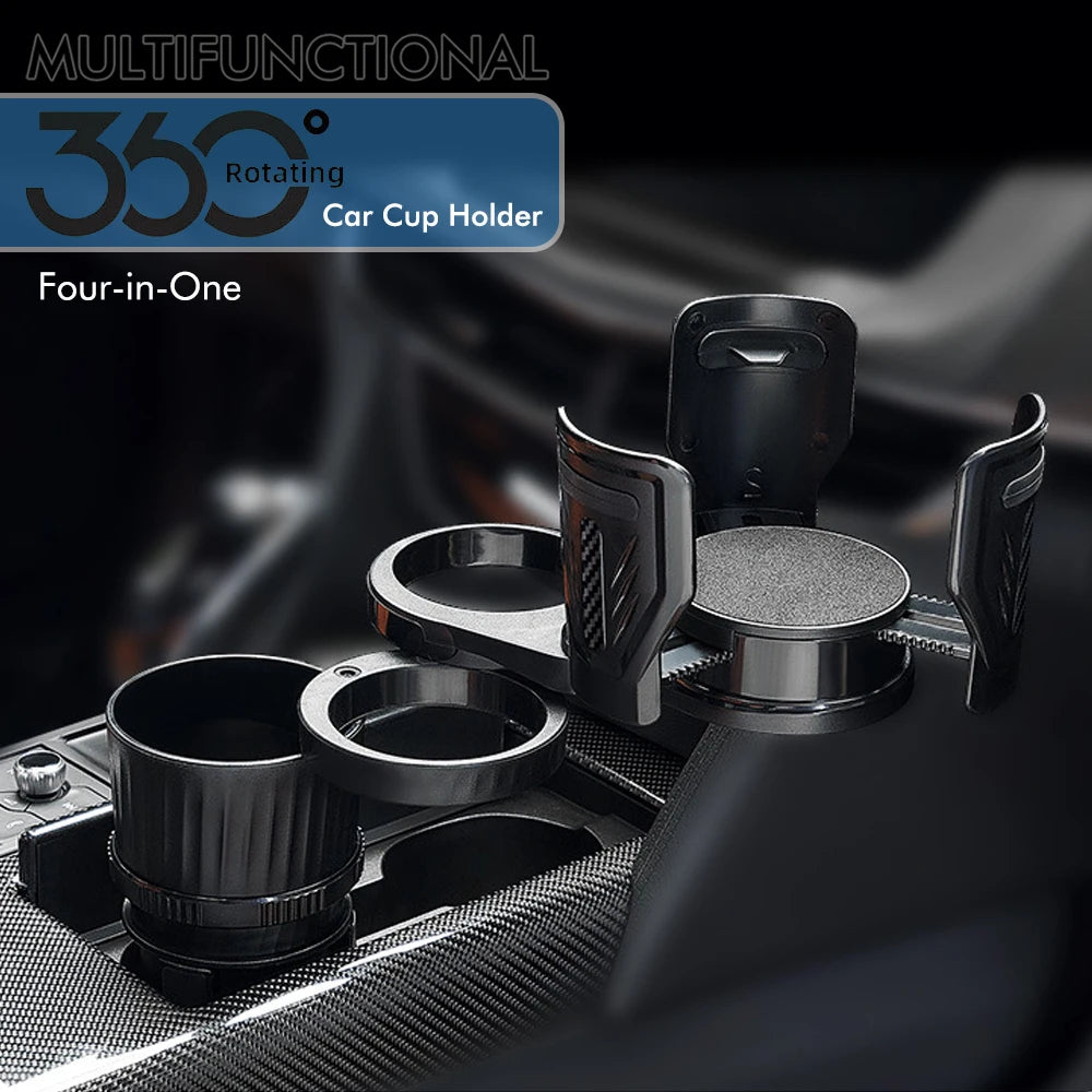 Multi-Functional 4-in-1 Car Cup Holder with Drink Rack and Instant Noodle Holder, Includes Compass, Adjustable and Retractable