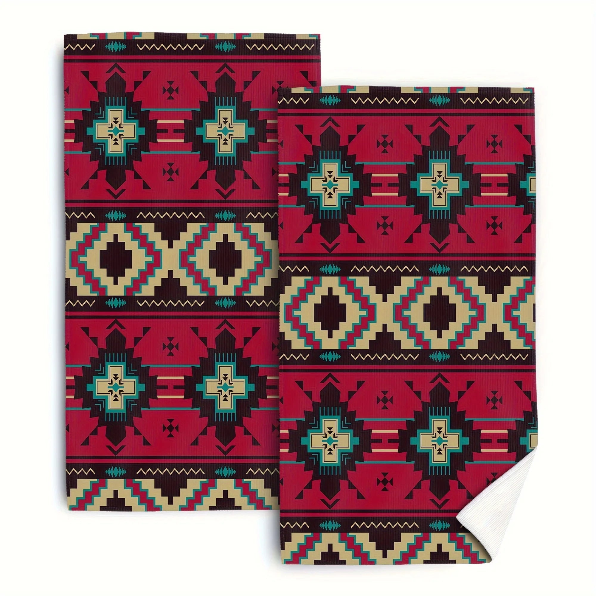 2-Piece American Red Ethnic Style Towel Set | Polyester Tea Towel with Cartoon Theme, Hand Wash Only, Perfect for Modern Home