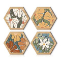 4Pcs Boho Floral Hexagon Wooden Wall Decor with Nano Tape, Boho Wall Art