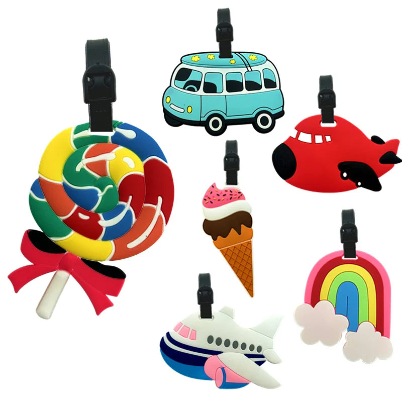 Cute Ice Cream Luggage Tag - Cartoon Image Design for Children and Girls, Durable PVC Travel Document and Address Clip, Suitable