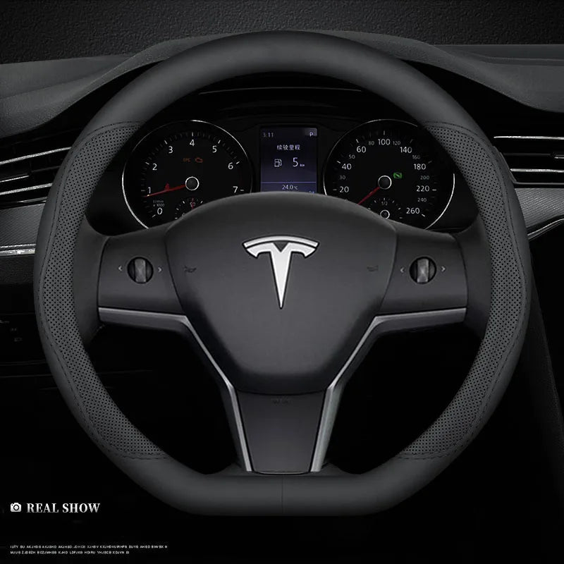 For Tesla Model 3 Model Y Model S Model X Roadster Leather Anti-slip Breathable Car Steering Wheel Cover Auto Accessories