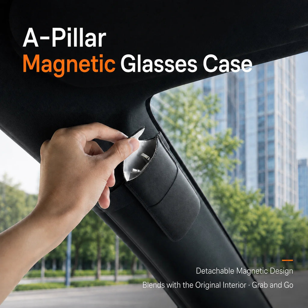 For Tesla Model Y Juniper YL 2025+ Model 3 Highland 2024+ A-Pillar Magnetic Sunglasses Case Holder Flocked Car Glasses Case