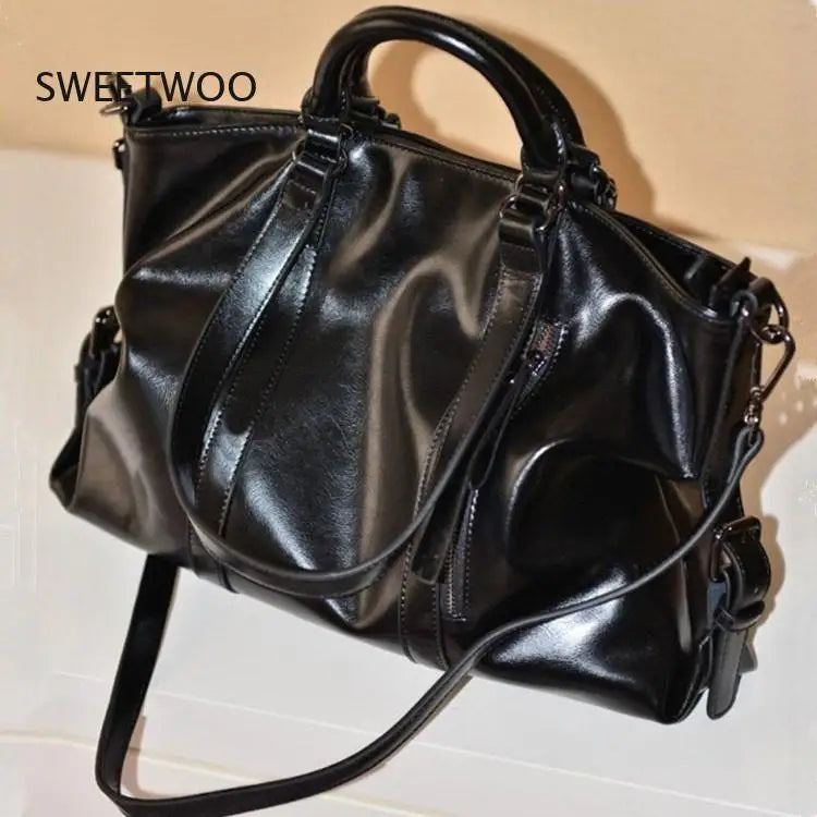Womens Vintage Oil Wax Leather Tote Bag Large Capacity Top Handle Crossbody Handbag