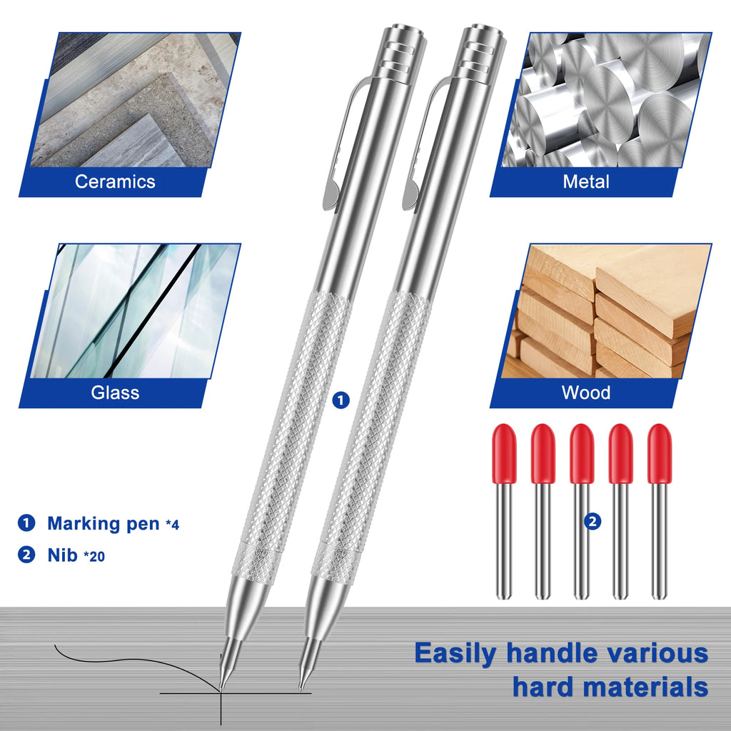 4Pcs Tungsten Steel Tip Scriber with Magnet Metal Scribe Tool with 20 Replacement Marking Tip Portable Etch Engraving Scribe Pen