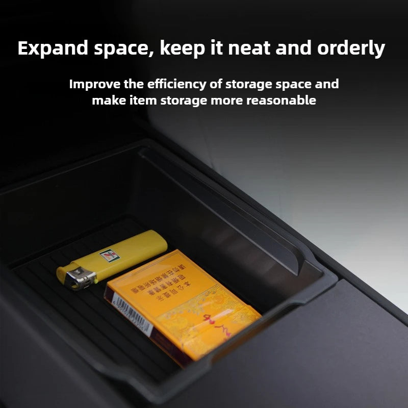 For Tesla Model Y Juniper/YL Center Console Armrest Storage Box Set Non-Slip Cup Pads Organizer Trays Car Interior Accessories