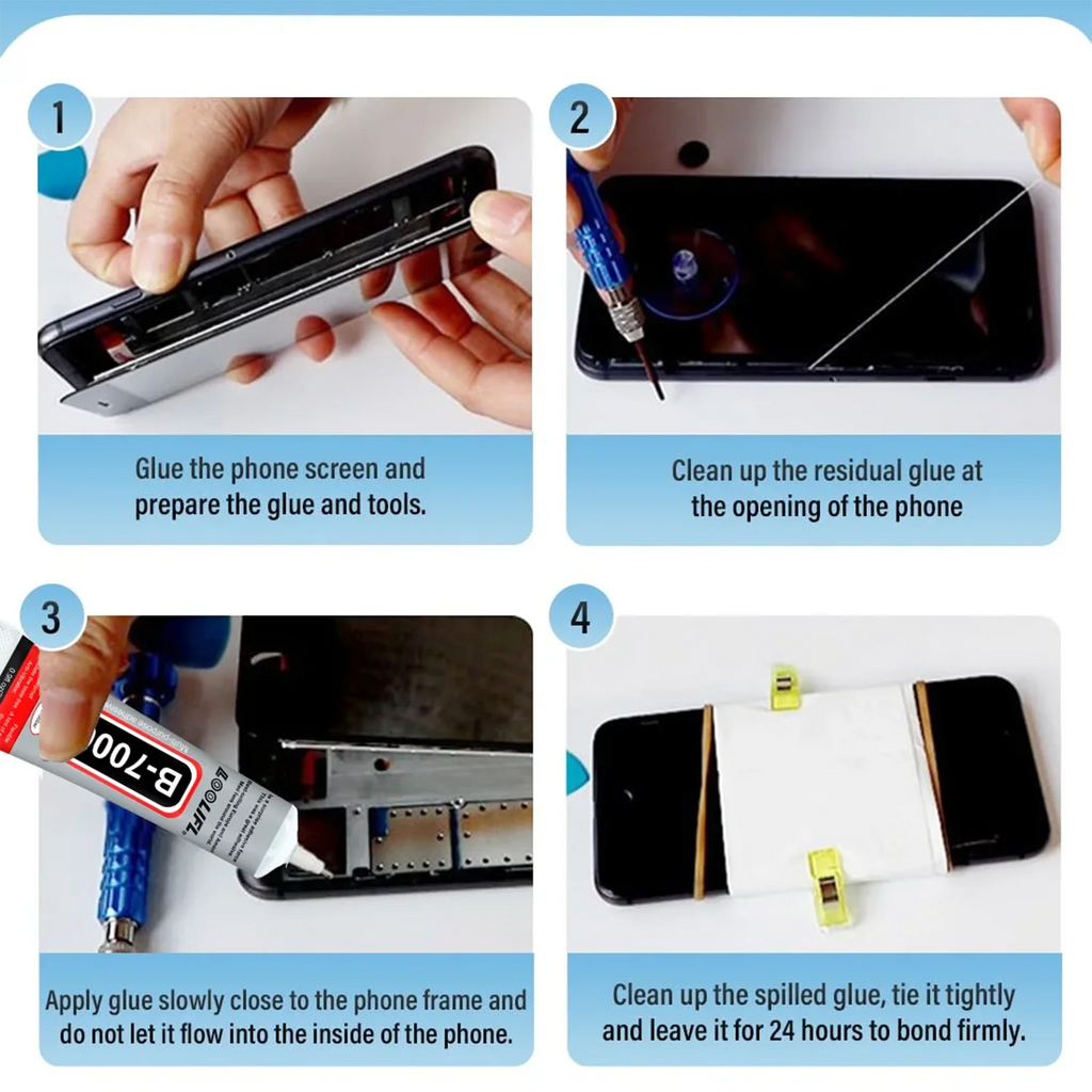 B-7000 Glue Cell Phone Screen Back Shell Soft Glue Adhesive Waterproof Traceless Transparent Adhesive DIY Glue for Samsung/Apple/Xiaomi/Honor/Google/Huawei/Motorola/realme/TECNO Cell Phone.