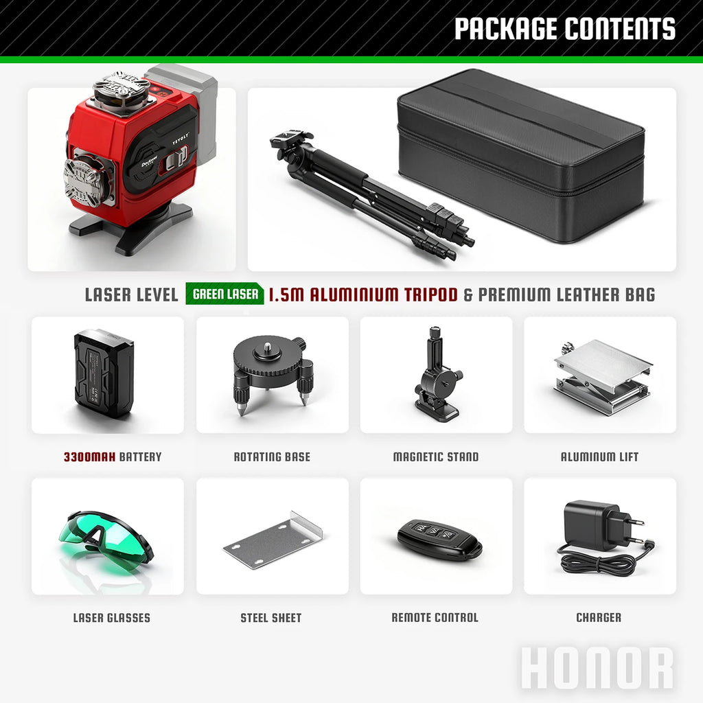 16 Line Laser Level Red/Green Dual Option Touch Control - Super Bright Auto Leveling 360° Rotating Window Anti-Blind Spot Tool