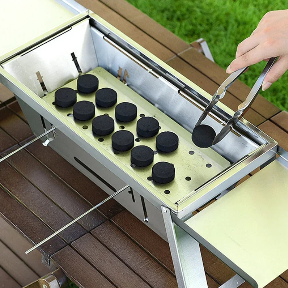 Stainless Steel Grill Outdoor Portable Charcoal Thickened Barbecue Household Small One-second Folding Carbon Baking Skewer Oven