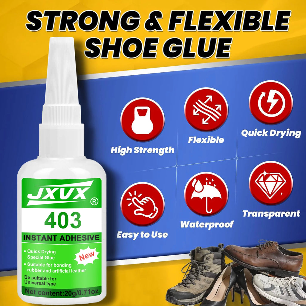 Shoe glue, sole repair, heavy-duty superglue, multipurpose instant cyanoacrylate adhesive, hose, quick-drying and waterproof, for leather shoes, sneakers, heels, and bags.