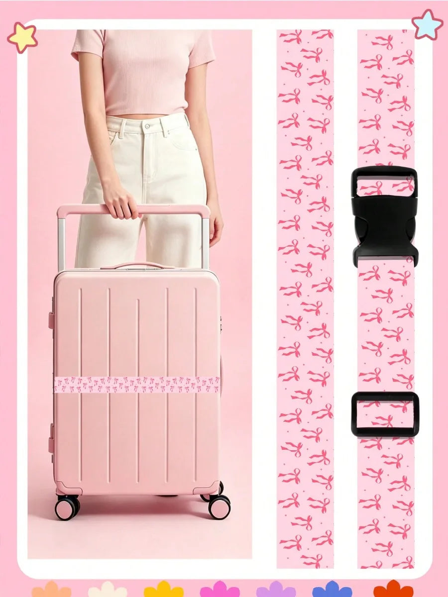 Cute Print Adjustable Luggage Strap for Suitcase, Soft Fabric Travel Belt with Buckle, Lightweight Bag Strap for Women