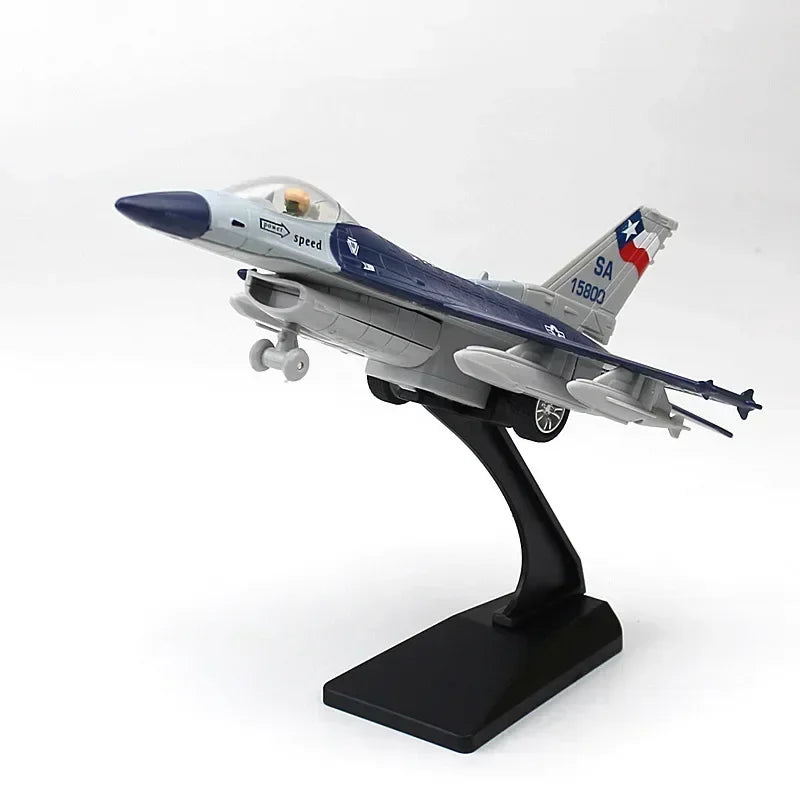Alloy F16 Fighter model acoustooptic return force aviation military aircraft model Toy Ornament Gift