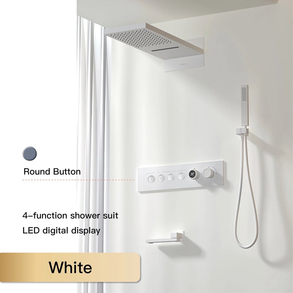 Luxury Black Brass Shower System Wall-Mounted LED Digital Display Design Cold & Hot Dual-Control 4-Function Ceiling Shower Tap
