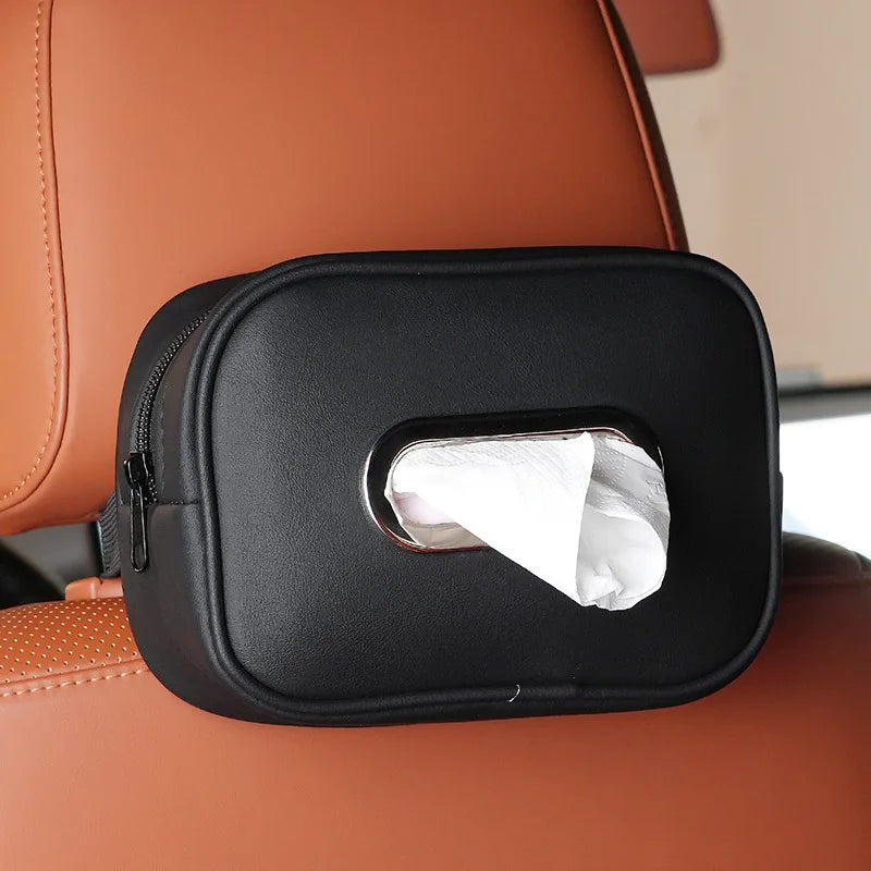 Car Leather Tissue Box Sunshade Backrest Hanging Creative Interior Accessory for Vehicle 1PC