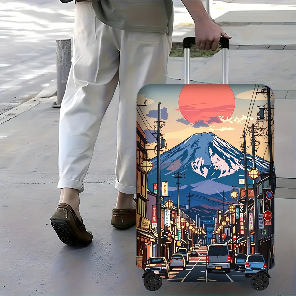 1 PC Vibrant Anime Style Japanese Sunset Print Luggage Cover for Luggage 18-32 Inches; Dust and Elastic Travel Accessories to