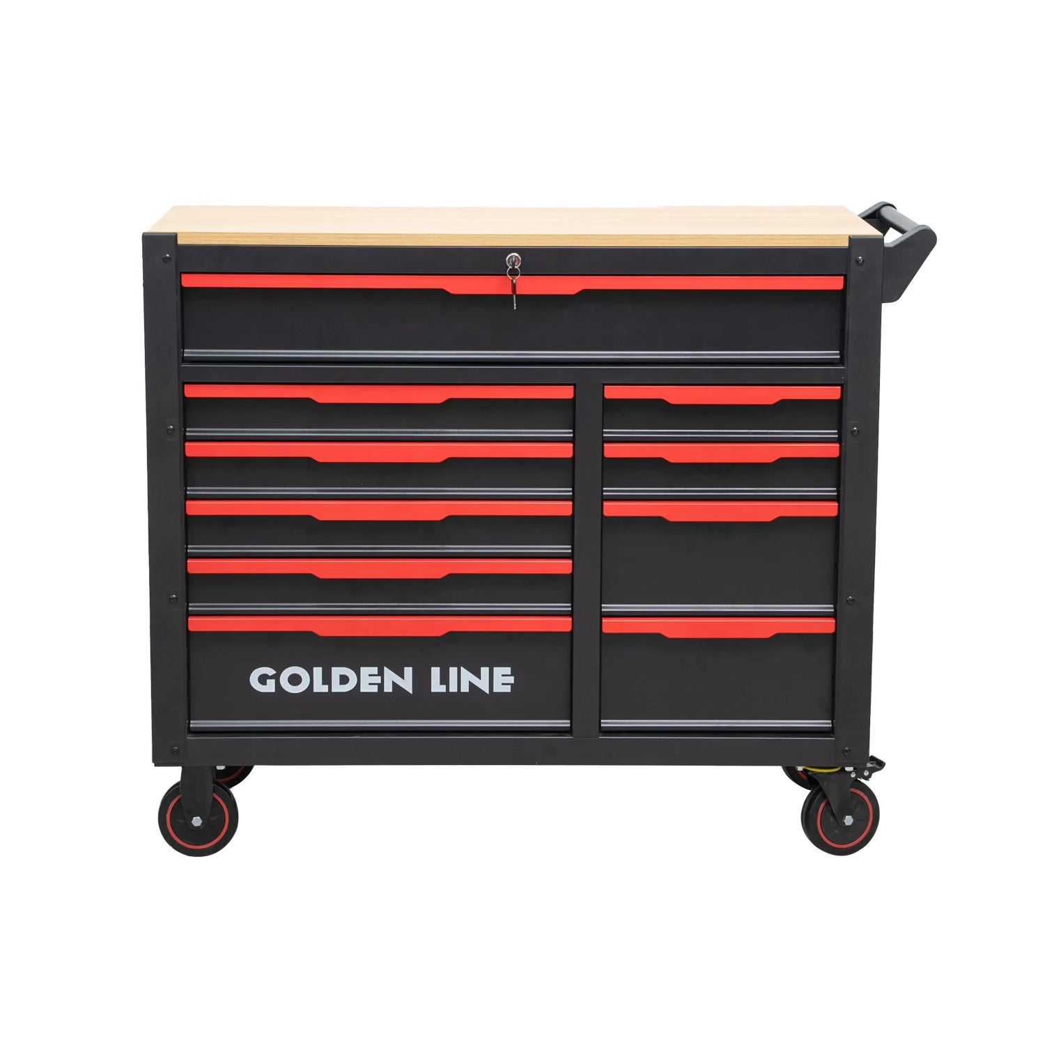 258pcs Heavy Duty Iron Toolbox Ten-Drawer Lockable Red Steel Wooden Top Customizable Tool Cart For Auto Repair Workshop OEM
