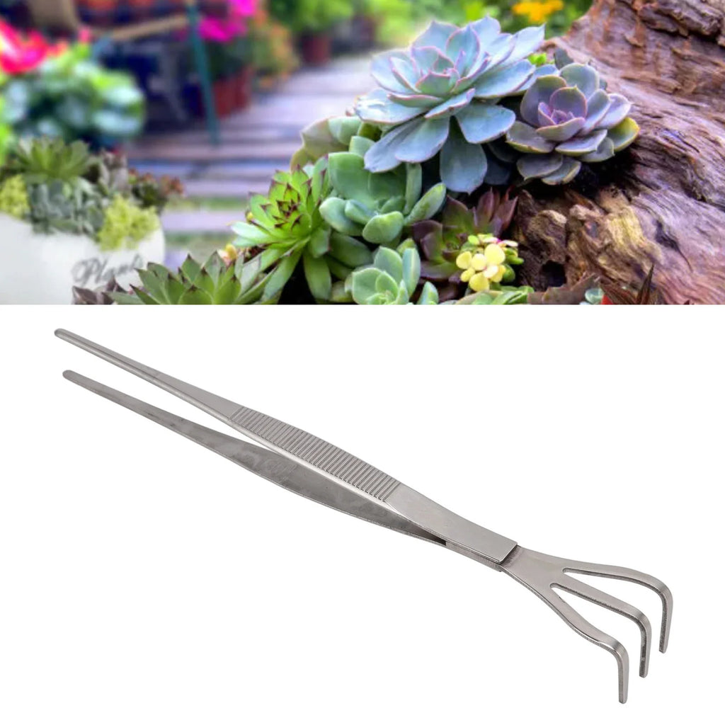 Root Rake with Tweezer 3 Prong Stainless Steel Loosen Soil Bonsai Tree Tools with Ergonomic Handle