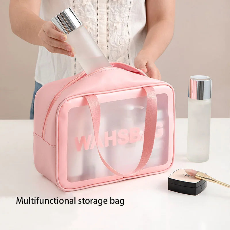PVC Portable Travel Wash Makeup Bag Women's Cosmetic Bag Large-Capacity Transparent Waterproof Storage Box Organizer