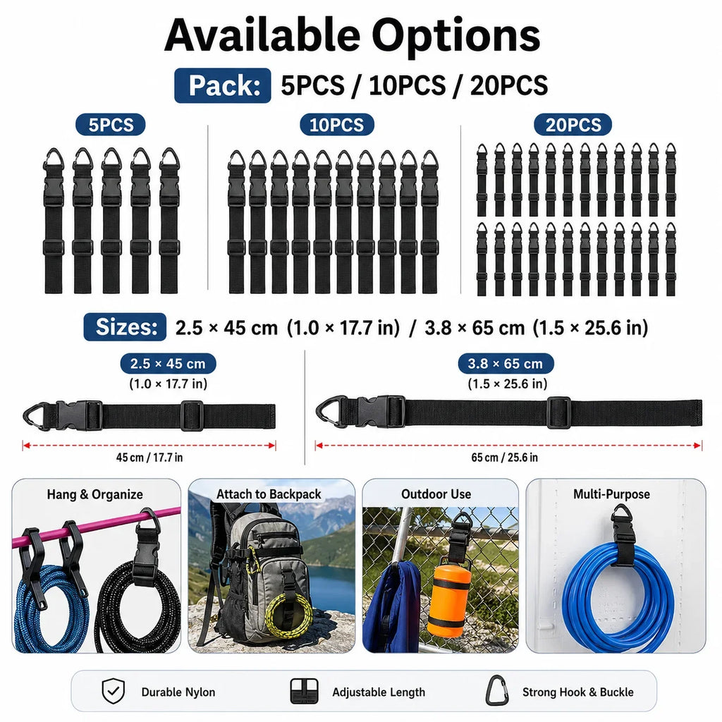 5/10/20Pcs Adjustable Luggage Strap Triangle Buckle Clip Strap Nylon Gear Packing Belt for Tent Camping Hiking Travel Storage
