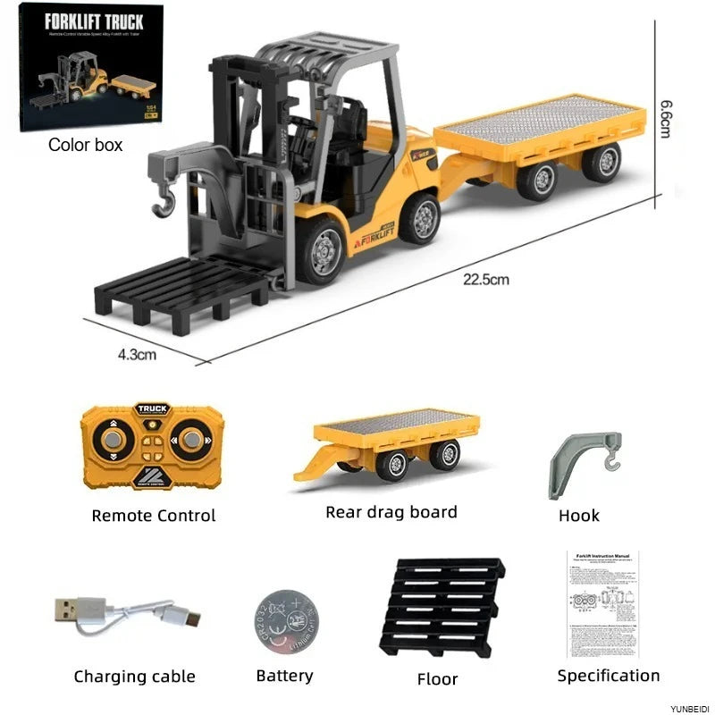 1:64 RC Mini Alloy Forklift dump truck excavator desktop toy 2.4G Remote Control engineering vehicle Boy's Dream Collection Gift