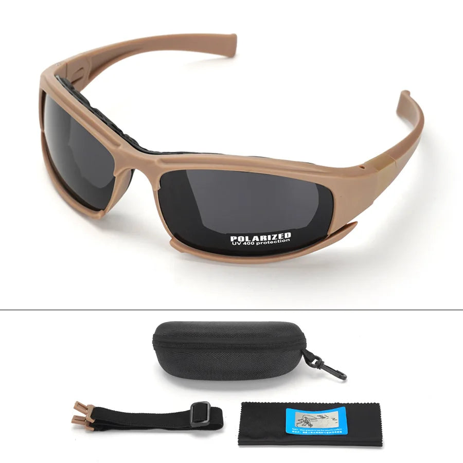 2025 4-Lens Tactical Goggles - Polarized, Windproof & Dustproof Safety Glasses for Outdoor Sports (Climbing, Cycling, Fishing)