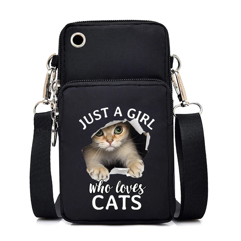Cute Cat Graphics Small Crossbody Bags Women Harajuku Animal Mini Mobile Phone Bag Teen Messenger Bag Women Purses and Handbags