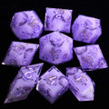 9 Polyhedral Resin Dice DnD Set Violet Phoenix Oath