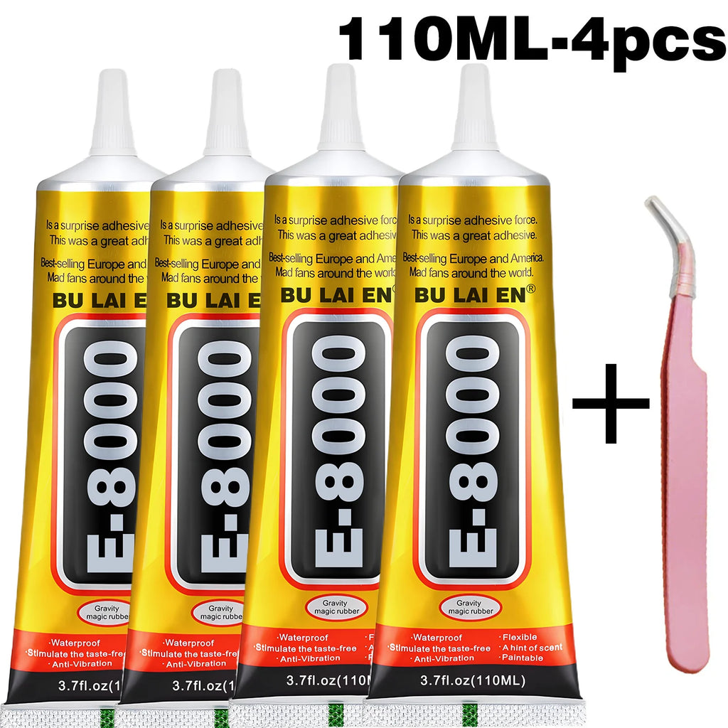 E-8000 Glue For Phone Universal Glass Plastic DIY Glue E8000 with Precision Applicator Glue E8000 Mobile Phone Screen High-Strength Waterproof Adhesive Includes precision tweezers 15ML 50ML 110ML.