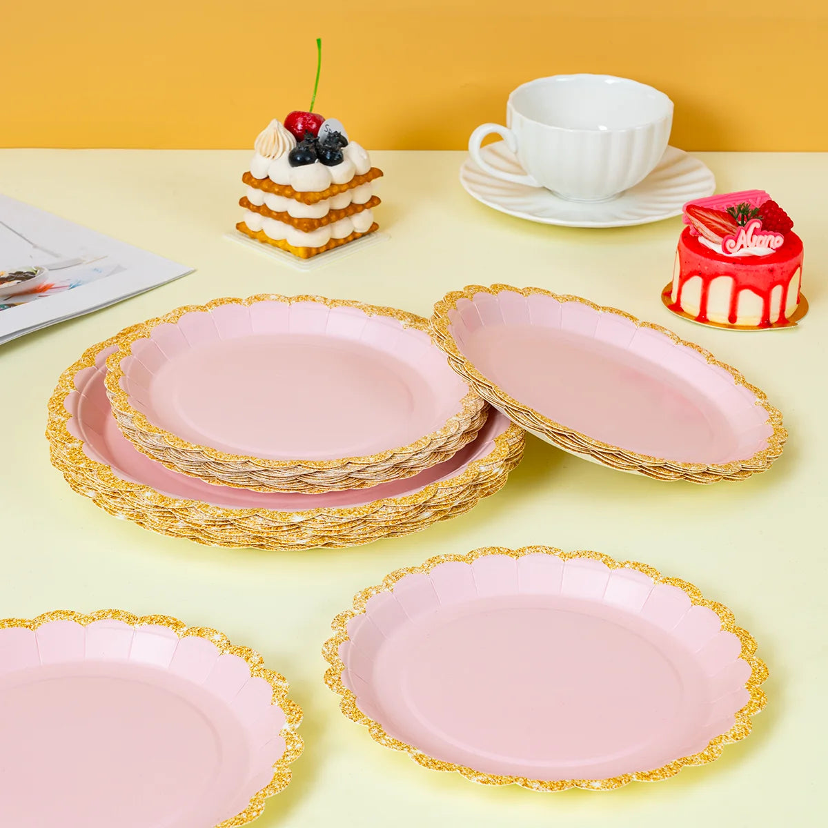 10/25/50pcs Pink /red/black/white Disposable Party Tableware Paper Plates Dishes Birthday Wedding Holiday Party Supplies