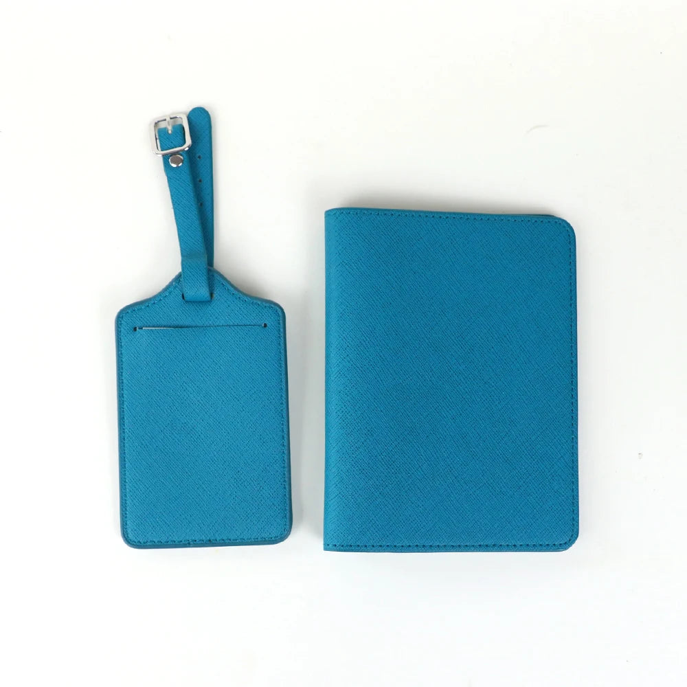 Customized name cross-pattern leather passport bag for travel, passport ticket folder, PU passport bag, luggage tag gift box set
