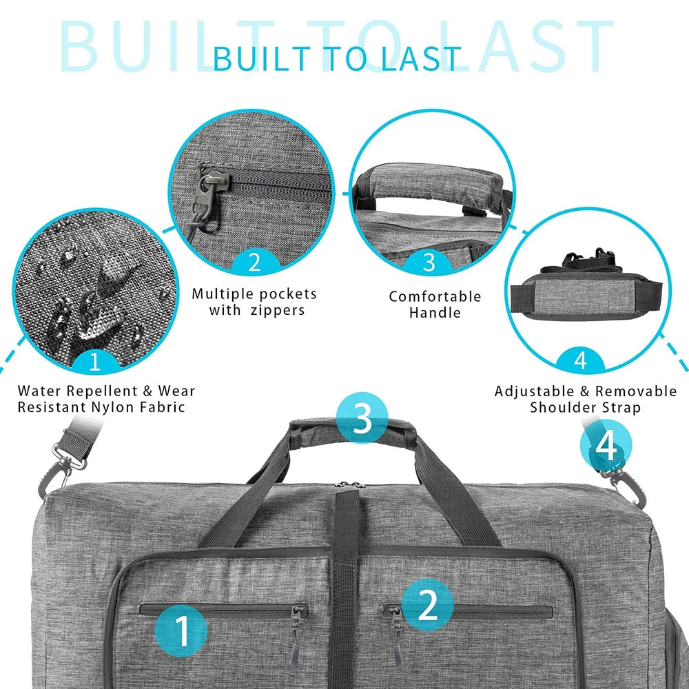 Travel Duffle Bag for Men 65L Foldable Outdoor Travel Duffel Bag with Shoes Compartment Overnight Bag for Men Women Handbag
