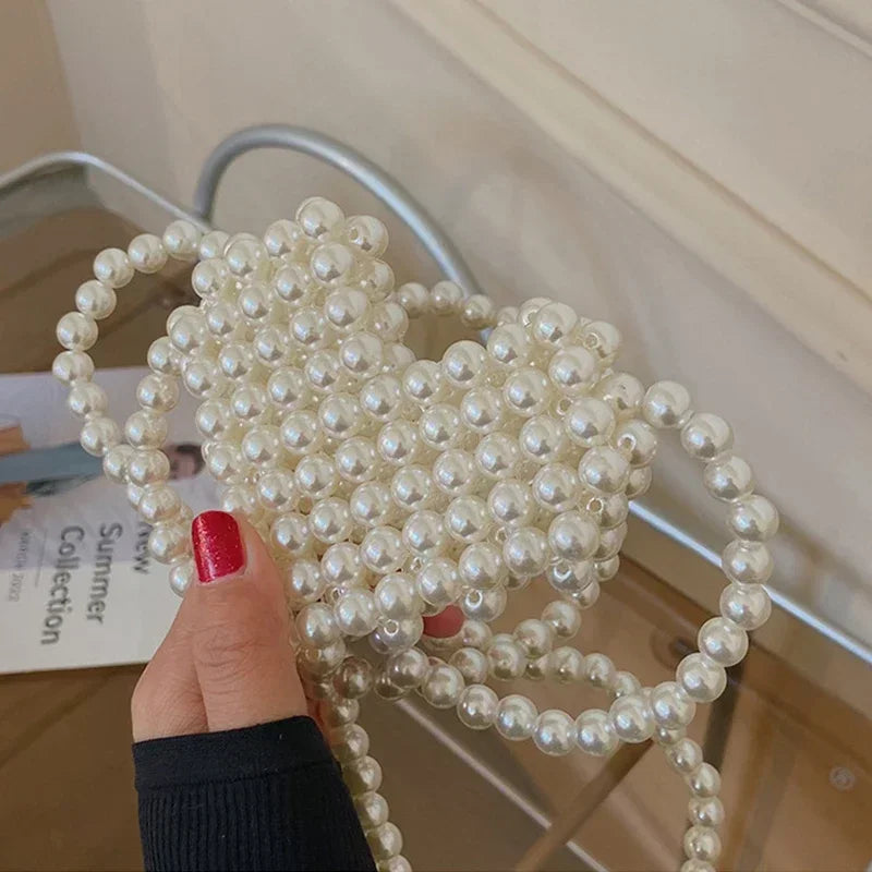 Heart Mini Bags for Women Delicate Pearl Cute Shoulder Crossbody Bag Stylish Versatile Sweet Girls Solid Color Leisure Holiday