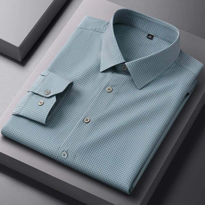 New Anti-Wrinkle Men Shirts Long Sleeves Dress Shirts For Men Slim Fit Camisa Social Business Blouse Plaid Striped Office Shirt