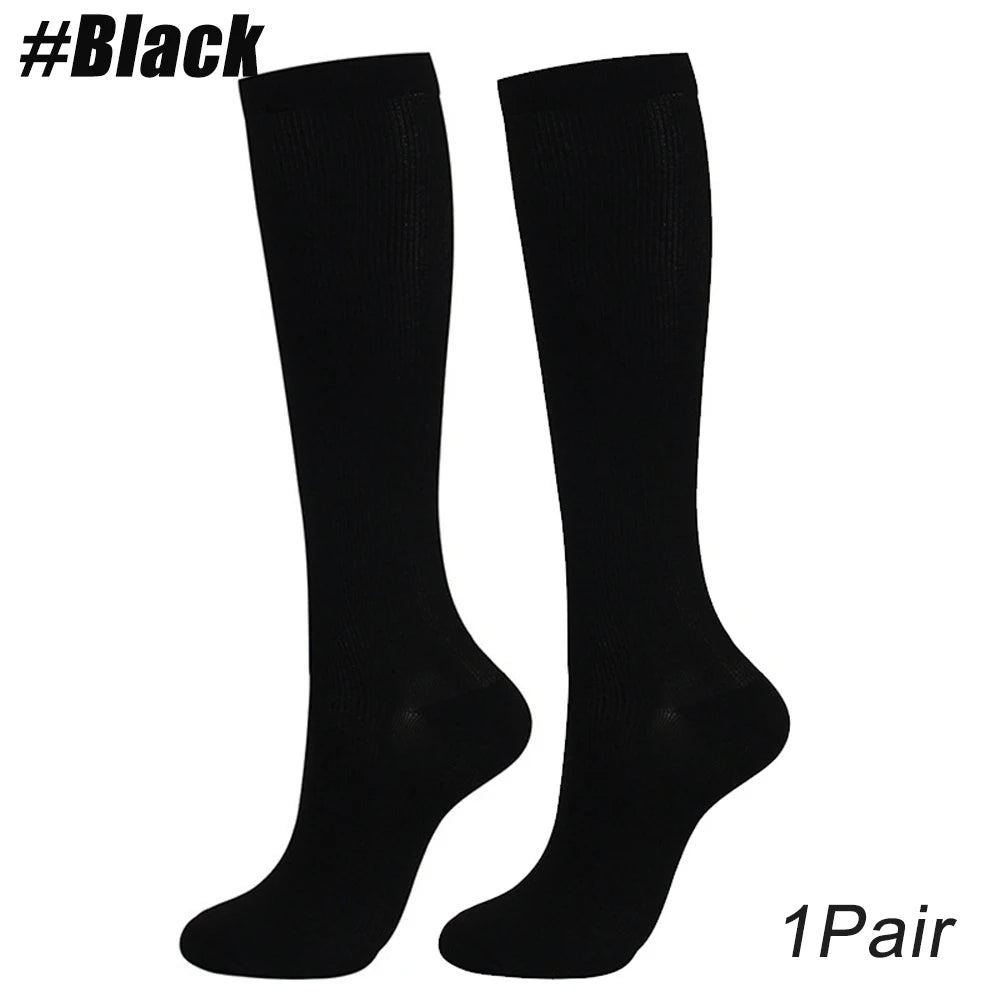 1Pair Unisex Copper Compression Socks Women Men Anti Fatigue Pain Relief Knee High Stockings 15-20 mmHg Graduated  for Running