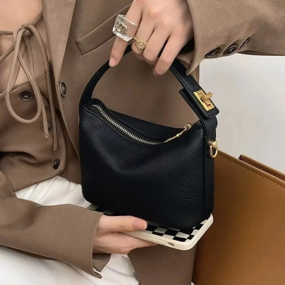 New Retro Ladies Handbags Simple Elegant Small Square Bag Soft Leather Crossbody Bag Gift