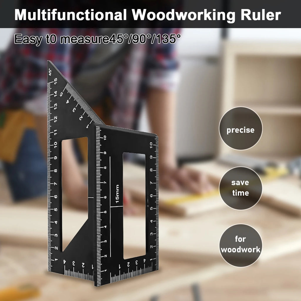 Multifunctional Angle Ruler 45° 90° Aluminum Alloy Ruler Accurate Woodworking Square Angle Ruler Marking Gauge Carpenter Tool