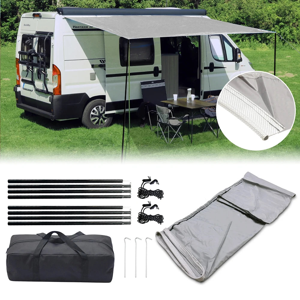 3×2.4m RV Side Awning Tent Kit –With Poles, Guy Lines & Storage Bag, Ideal For RV Caravan Campsite Shade & Outdoor Relaxation