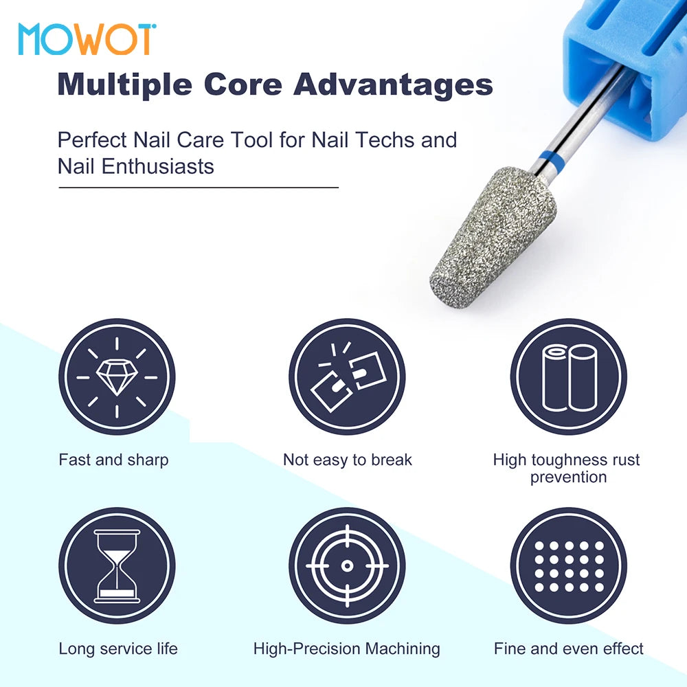 MOWOT Cross Teeth Barrel Diamond Nail Drill Bits 3/32" Rotary Nail Bit Milling Cutter for Manicure Cuticle Clean Burr Nail Tools