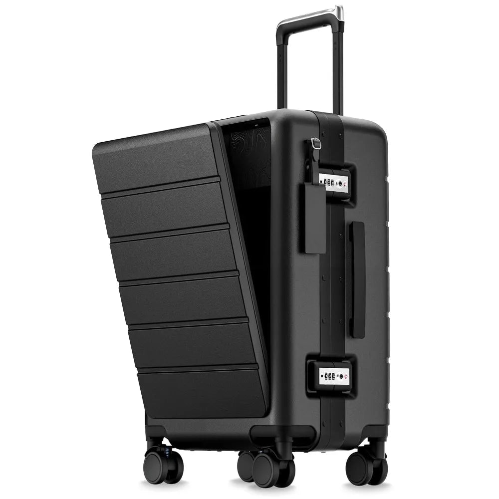 HUP Pro 21" Zipperless Carry On Luggage 38L Front Opening Compartment Suitcase Spinner Wheels, Customized