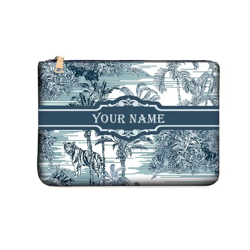 Graceful Customizable Name Women's Canvas Clutch Makeup Bag Purse Party Weekend Vacation Travel Cosmetic Bag Mobile Pouch Wallet