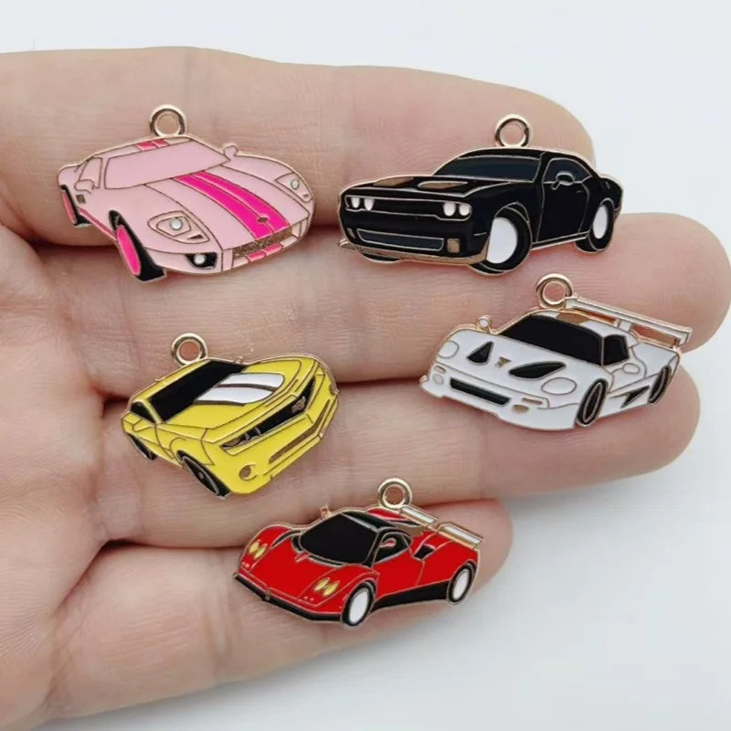 10Pcs Colorful Sports Car Enamel Charms Cool Racing Car Alloy Pendant For DIY Bracelet Necklace Keychain Jewelry Making Supplies