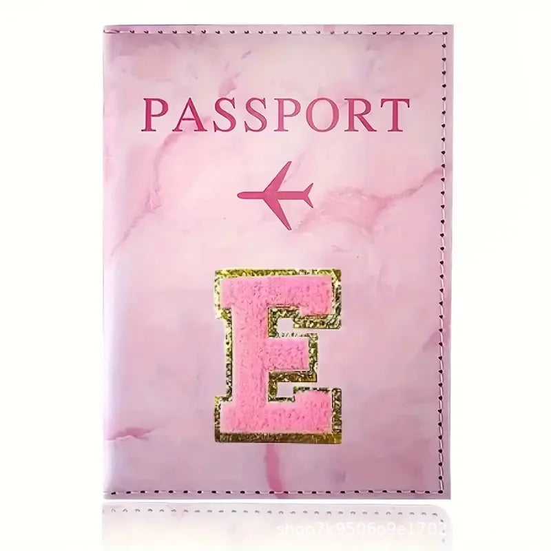 Pink PU Leather Passport Holder with Embroidery Label, Ticket & ID Credit Card Holder Cover, Travel Accessories