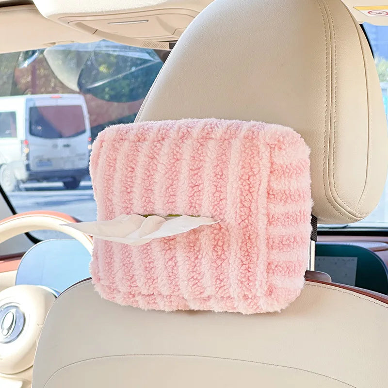 NEW Car tissue box cute car tissue box plush striped car hanging paper box multifunction DIY car hanging tissue box